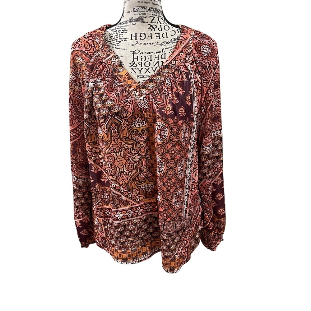 Democracy Women's Blouse - Brown and Orange Pattern